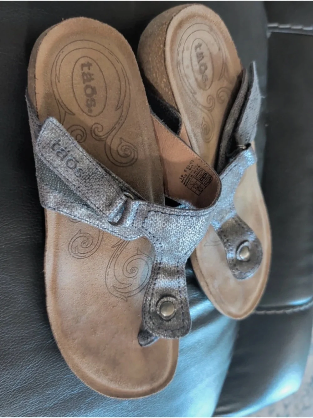 Taos Footwear Metallic Gray Thong Sandals